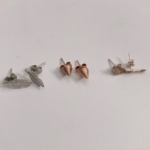 Lot of three earrings- Feather, Rose Gold Points, Heart & Arrow.